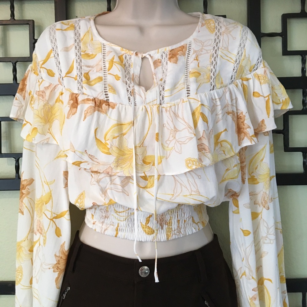Band of Gypsies Crop Blouse boho white & gold size xs